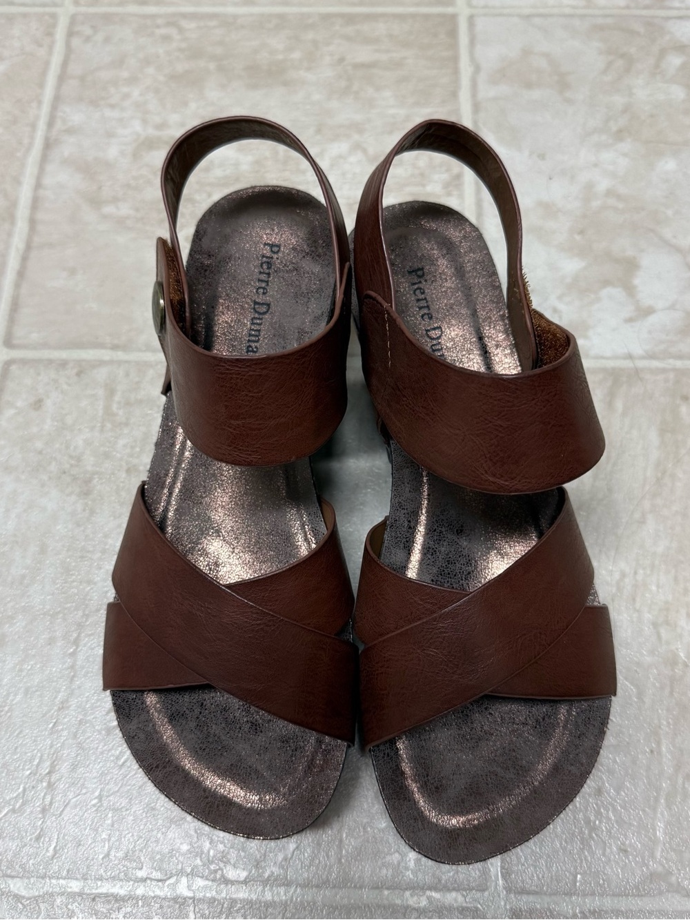 Pierre Dumas Brown Crisscross Slingback Sandals - Women's